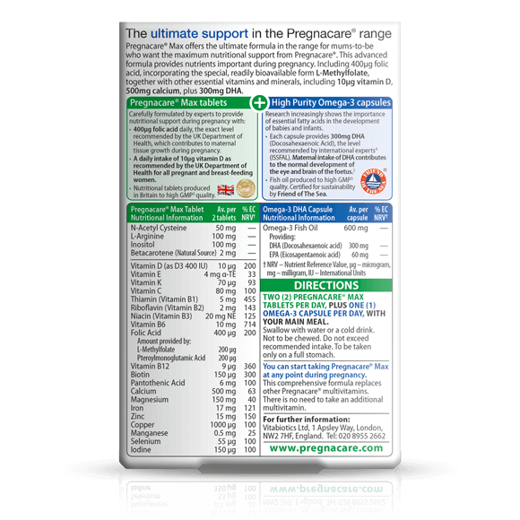 PREGNACARE MAX (ПРЕГНАКЕА МАКС), 84 ТАБЛЕТОК/КАПСУЛЫ PREGNACARE MAX (ПРЕГНАКЕА МАКС), 84 ТАБЛЕТОК/КАПСУЛЫ
